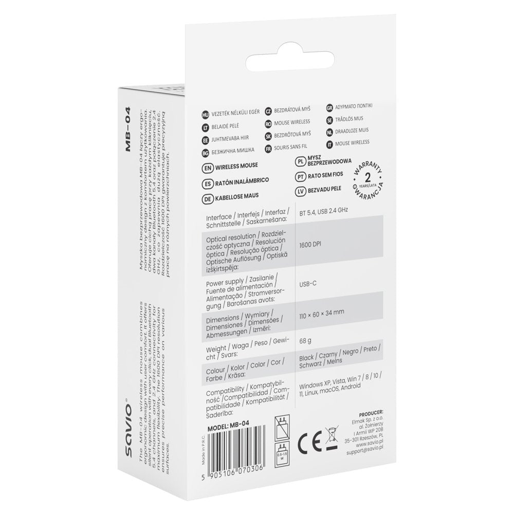 Savio Mb-04 Ratón Universal Ambidextro Bluetooth Ir Led 1600 Dpi