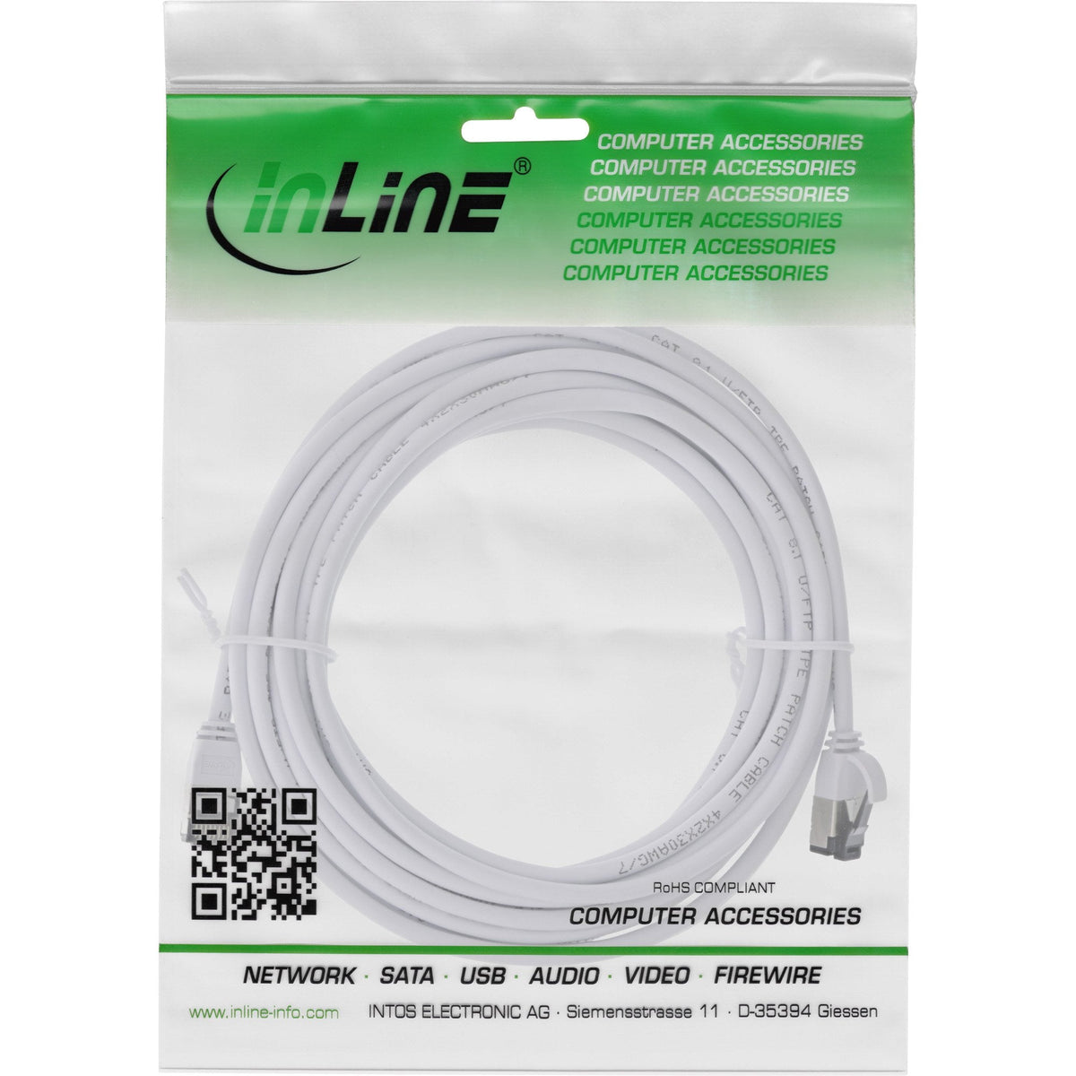 Inline® Cable De Red Slim, U/Ftp, Cat.8.1, Tpe Halogen-Free, Blanco 7.5m