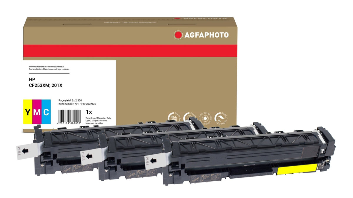 EAN 4250164889553 - AgfaPhoto APTHPCF253XME cartucho de tóner 3 pieza(s) Compatible Cian, Magenta, Amarillo imagen 1