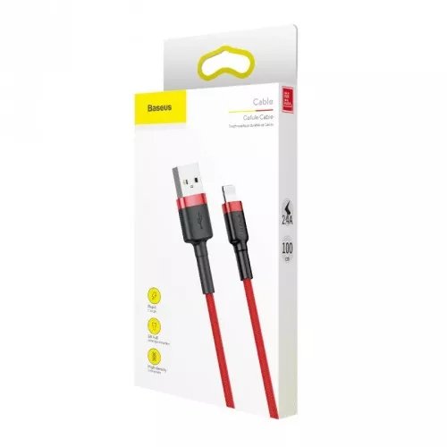 Cable De Carga / Datos Baseus Cafule Usb A Lightning 2.4a 0.5m, Rojo-Rojo