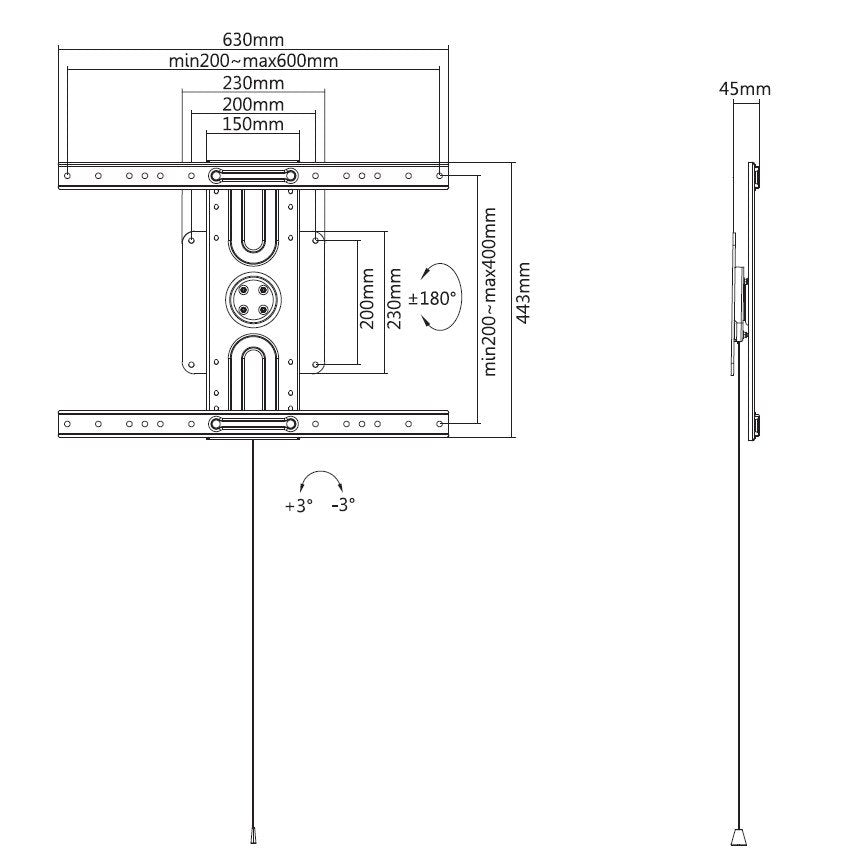 Soporte Pantalla 37" - 80" De Pared Con Rotacion 360° Max Vesa 600x400 Hasta 50kg - Peso 4.7kg