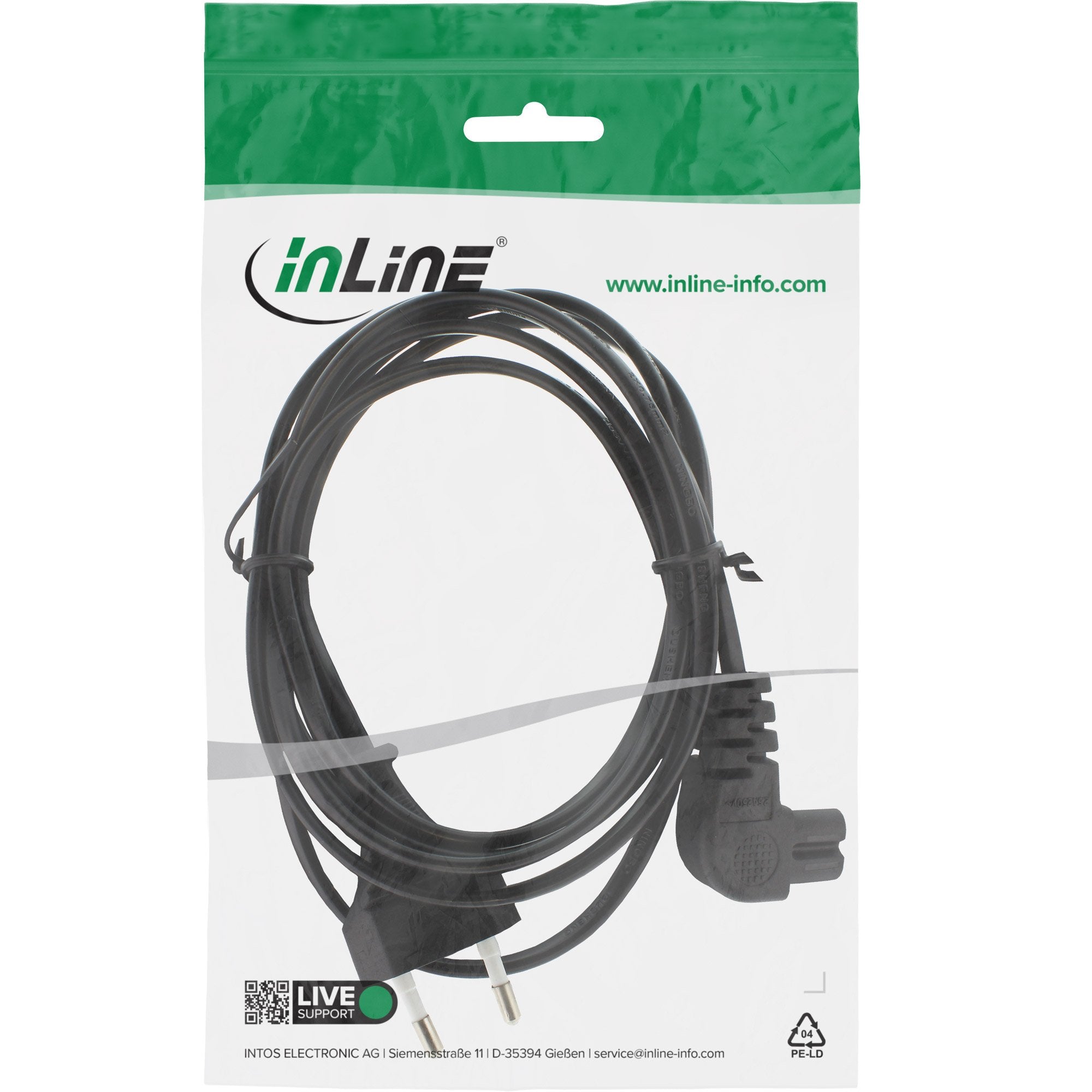 Cable De Alimentación Inline, Conector Euro A Conector Euro8 Angulado, Negro, 0,3 M