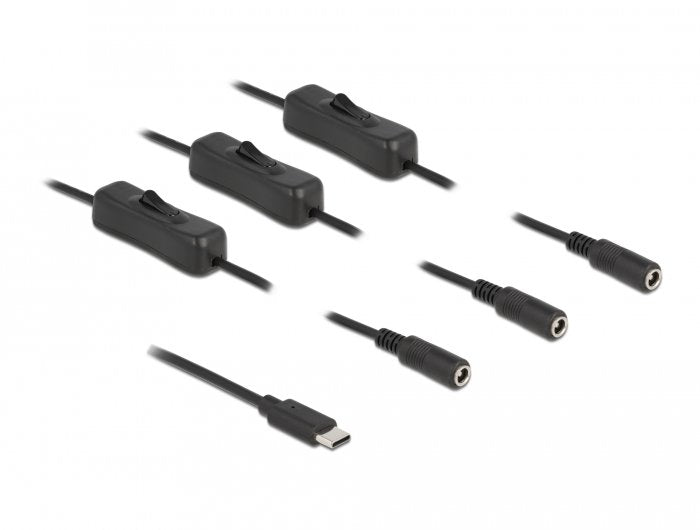 Delock Cable Usb Type-C Stecker Zu 3 X Dc 5,5 X 2,1 Mm Buchse Mit Schalter 1 M
