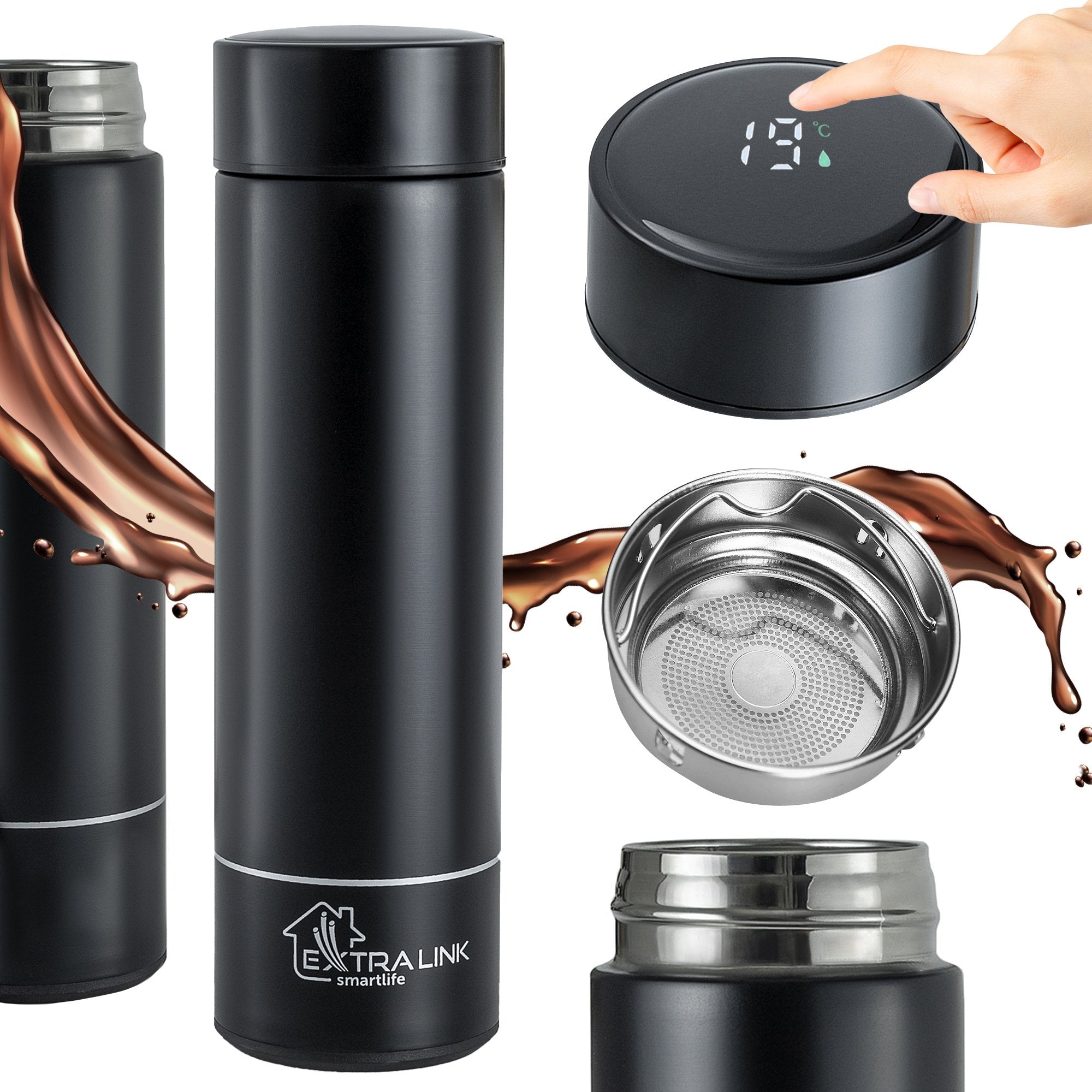 Extralink Mug-Smart500 Black Taza De Viaje 500 Ml Negro Acero Inoxidable