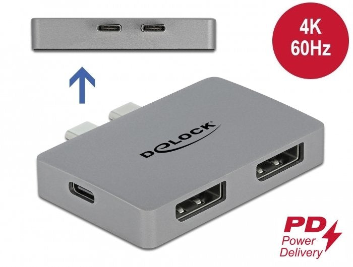 Delock 64001 Adaptador De Cable De Vídeo 2 X Usb Type-C 2 X Displayport Gris Gris, 2 X Usb Type-C, 2 X Displayport, Macho, Hembra, Derecho, Derecho