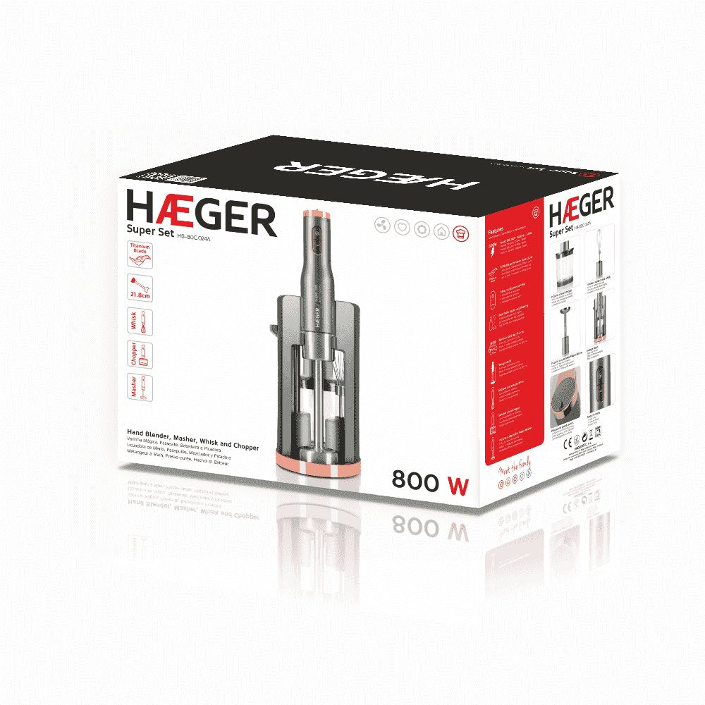 EAN 5608475016486 - Haeger HB-80C.024A licuadora Batidora de inmersión 800 W Gris, Acero inoxidable, Transparente imagen 4