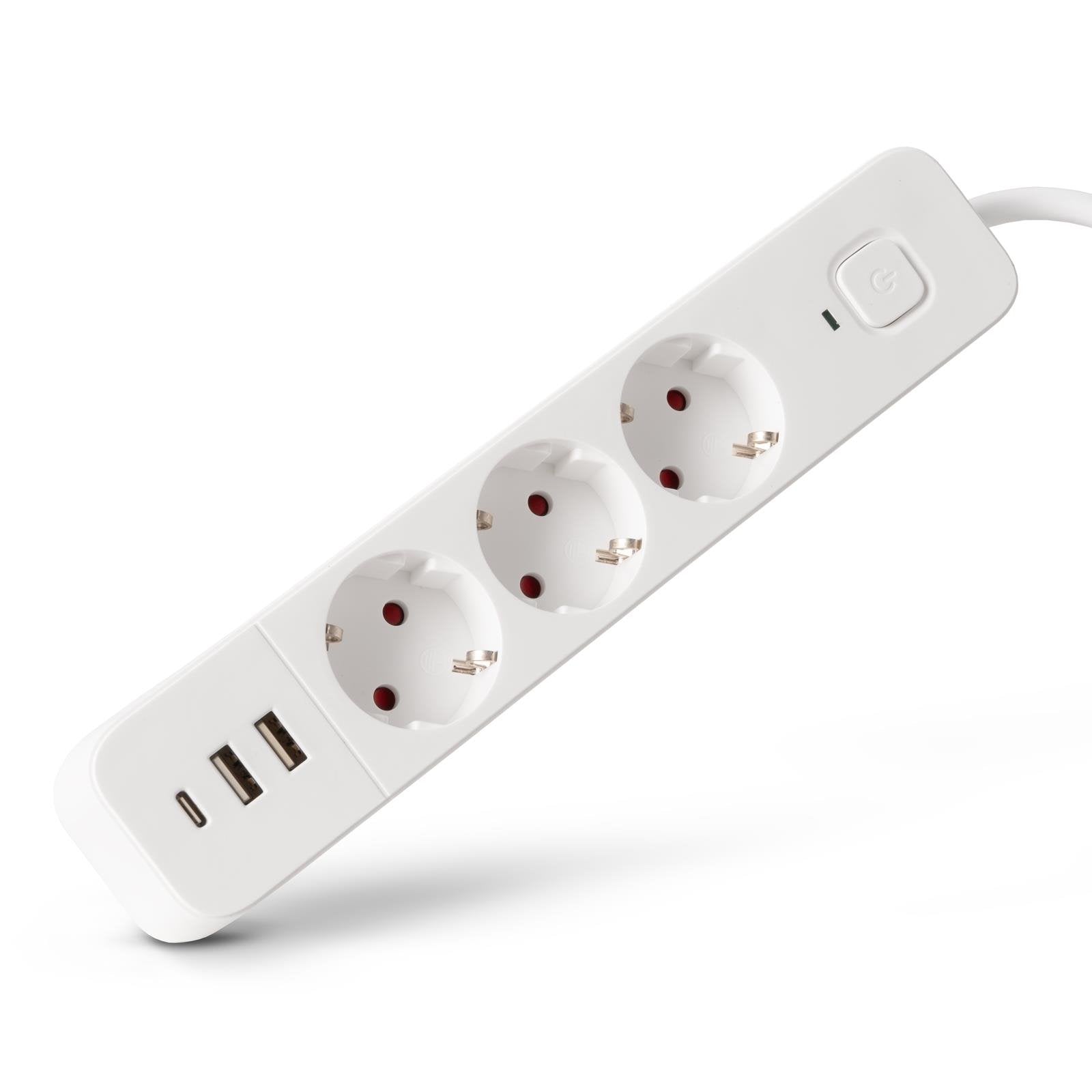 Entac Meckdosenleime 3fach 2x Usb-A & 1 Usb-C, 1,5m Blanco