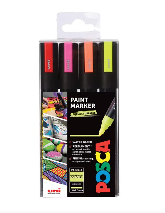 Posca Marcador  Pc-5m/4c No Permanente 1.8mm-2.5mm Colores Surtidos Fluor -Estuche 4u-