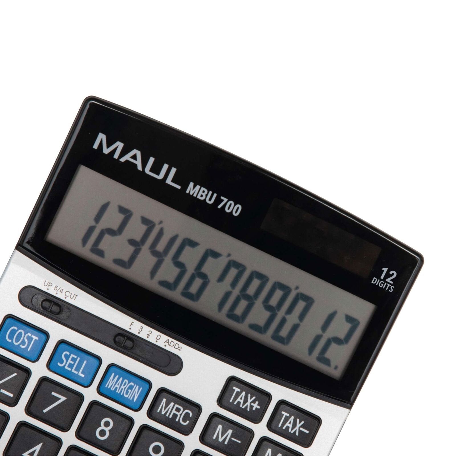 Maul Calculadora Comercial Mbu 700  Calculadora Grande Con Funciones Comerciales  Pantalla De 12 Dígitos  Incluye Función De Margen De Coste De Ganancia  Solar/Batería  Negro