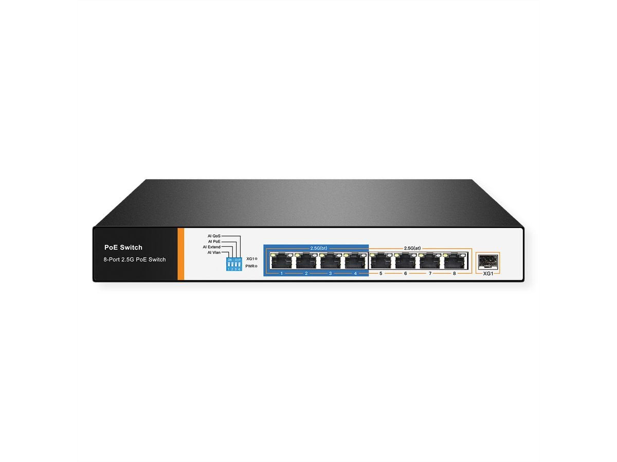 Value Poe++ 2,5 Gigabit Ethernet Switch, 8 Ports + Uplink (Sfp+)