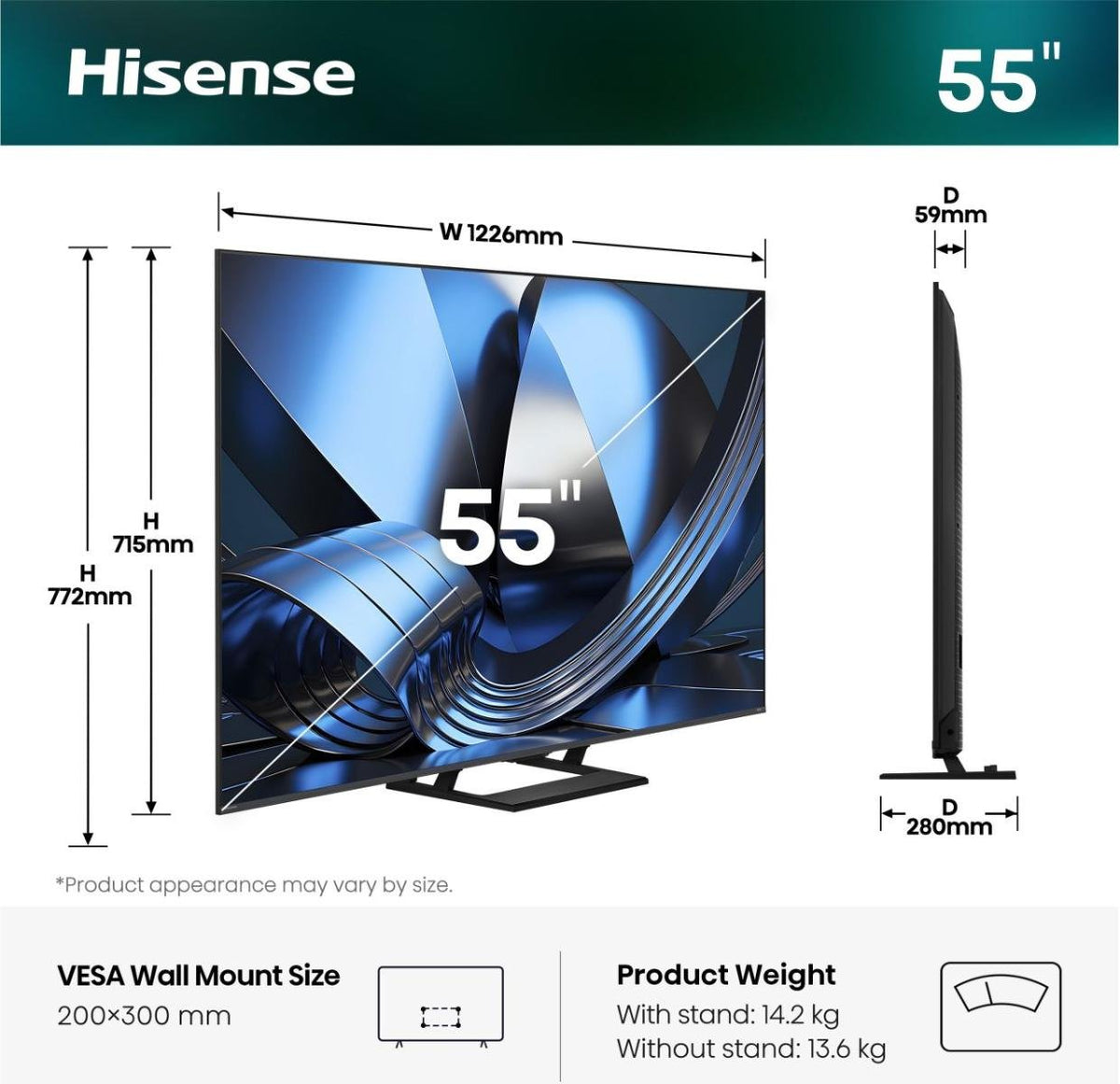 EAN 6942351433677 - Hisense 55U7SE 139,7 cm (55") 4K Ultra HD Smart TV Wifi Negro imagen 2