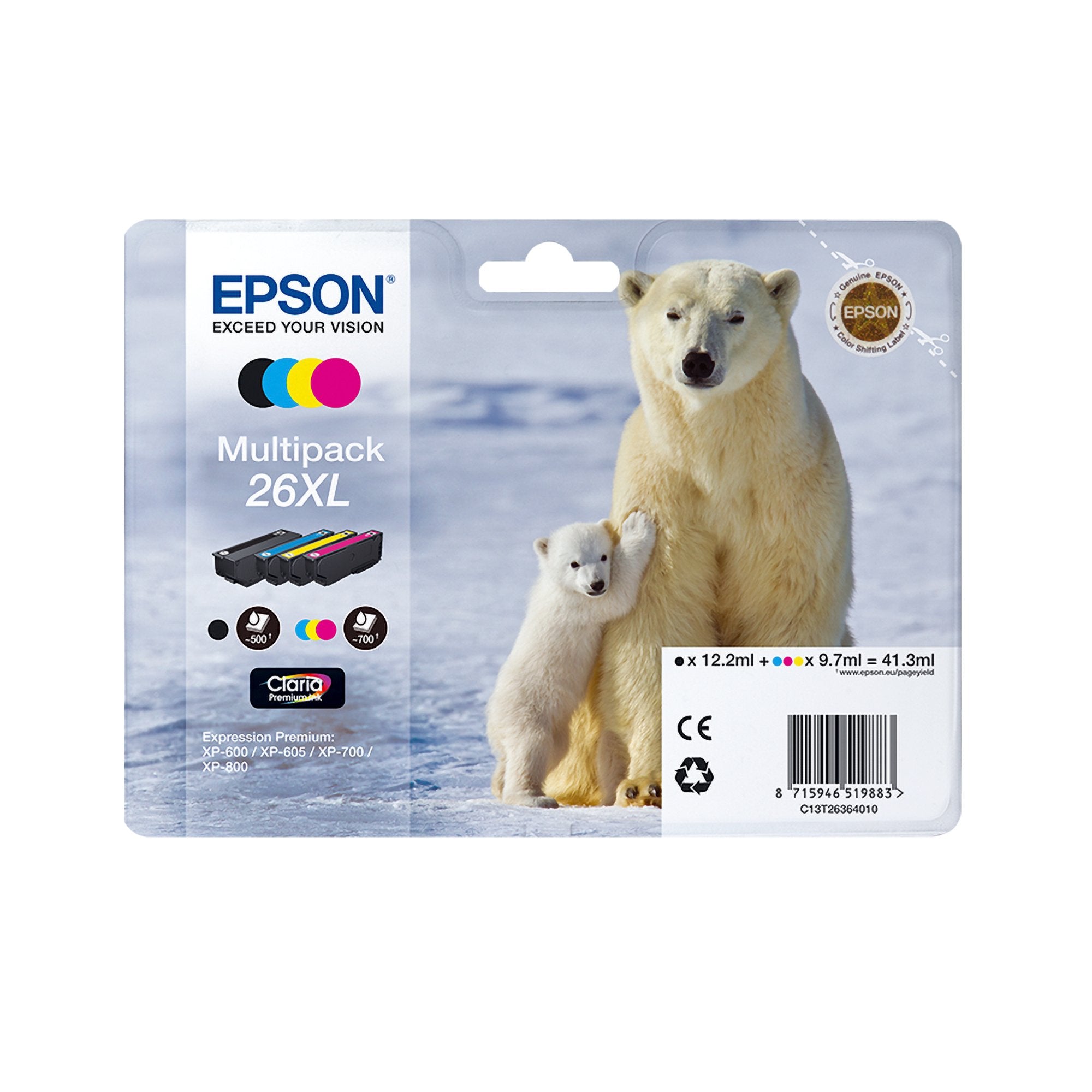 EAN 8715946656694 - Epson Polar bear C13T26364511 cartucho de tinta 1 pieza(s) High (L) Yield Negro, Cian, Magenta, Amarillo imagen 4
