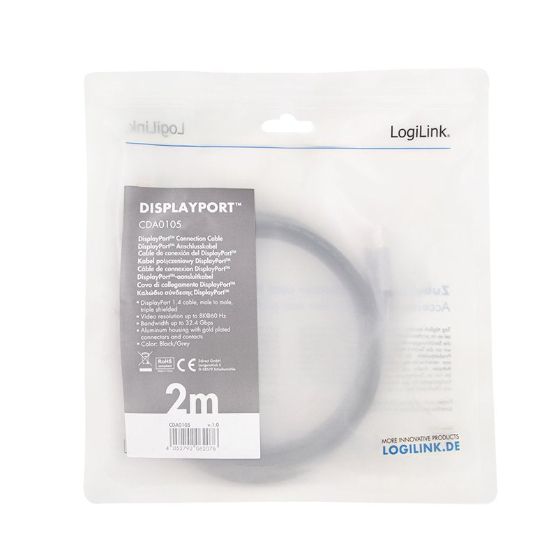 EAN 4052792062076 - LogiLink CDA0105 cable DisplayPort 2 m Negro, Gris imagen 3