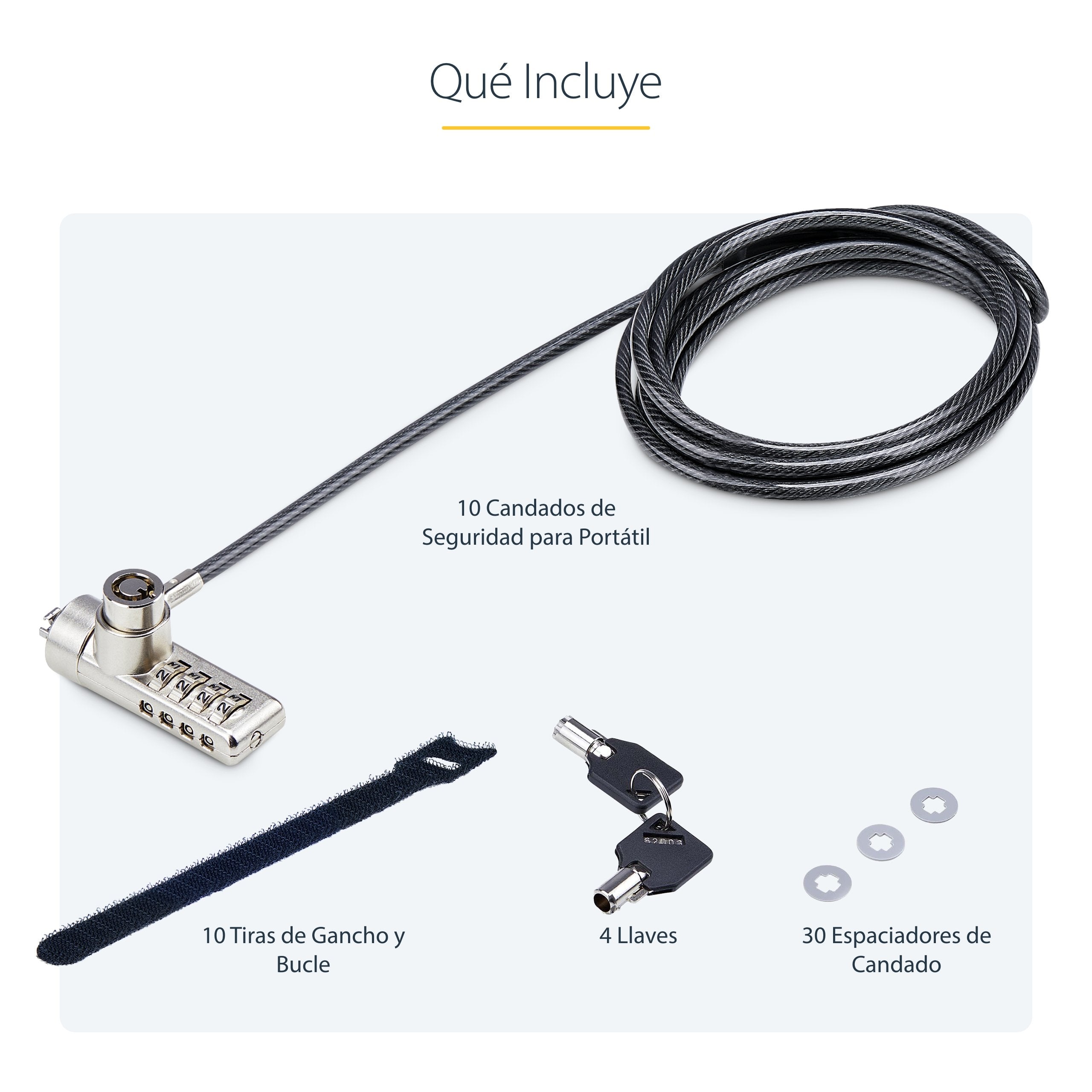 Startech 10-Pack Doppelzugriff Laptopschloss 2m Cableschloss Mit Schlussel Und Zahlenschloss