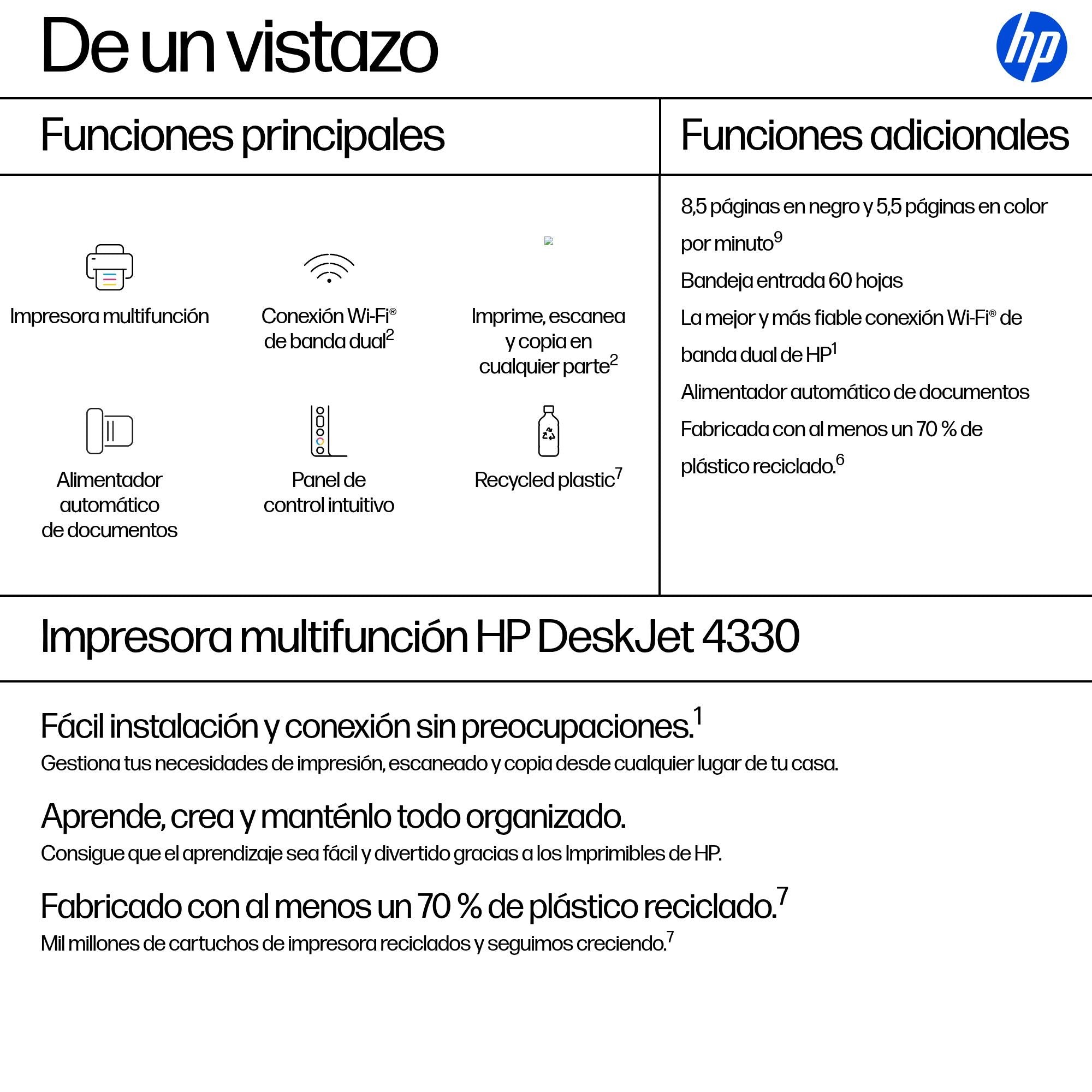 EAN 0198828789877 - HP DeskJet 4330 Inyección de tinta térmica A4 4800 x 1200 DPI 8,5 ppm Wifi imagen 3