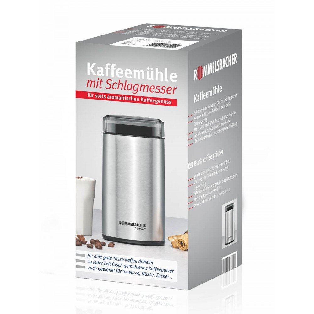 Molinillo De Café Rommelsbacher Ekm 100 (Acero Inoxidable/Negro, 200 Vatios) Ekm 100