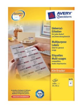 Avery Zweckform Etiquetas 3670 Blanco 64,0 X 36,0 Mm