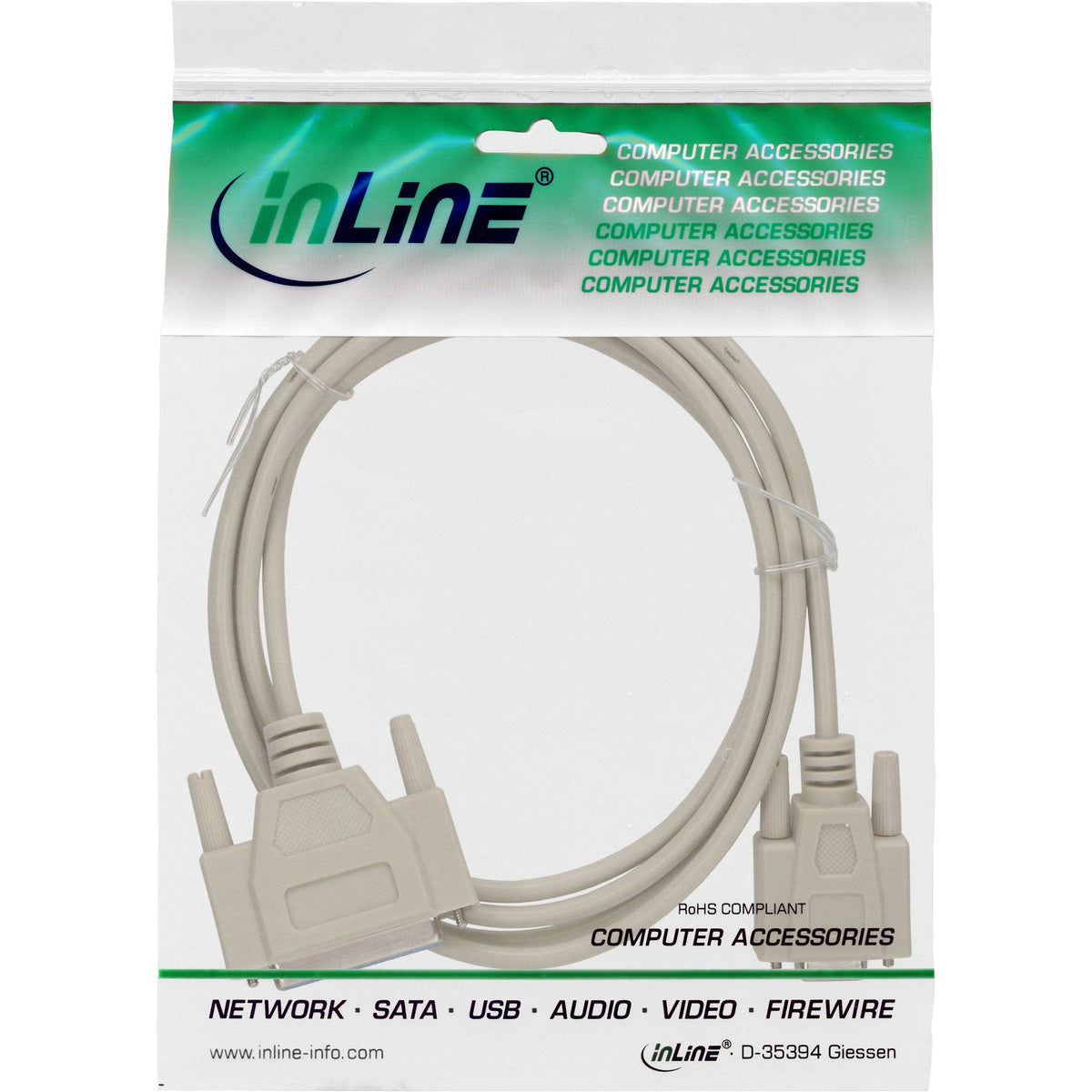 Cable Null Modem Inline Db9 Hembra A Db25 Hembra Gris 2m