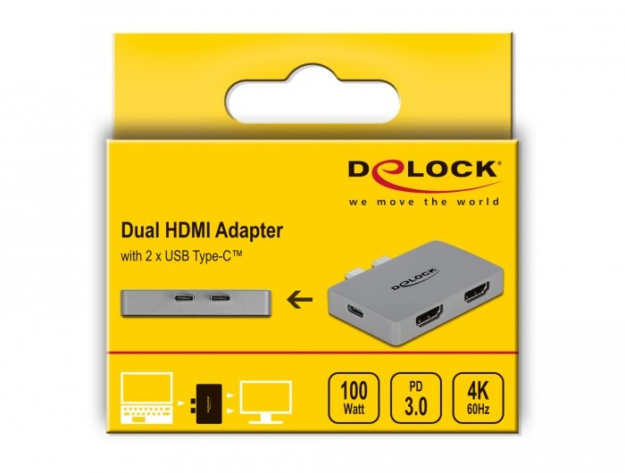Delock Dual Hdmi Adapter Mit 4k 60 Hz Und Pd 3.0 Für Macbook