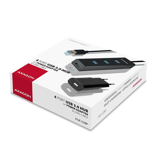 Hub Axagon Hue-S2bp Usb-A, 4x Usb 3.0, Alimentación Mrom Externa - 1,2 M, Fuente De Alimentación