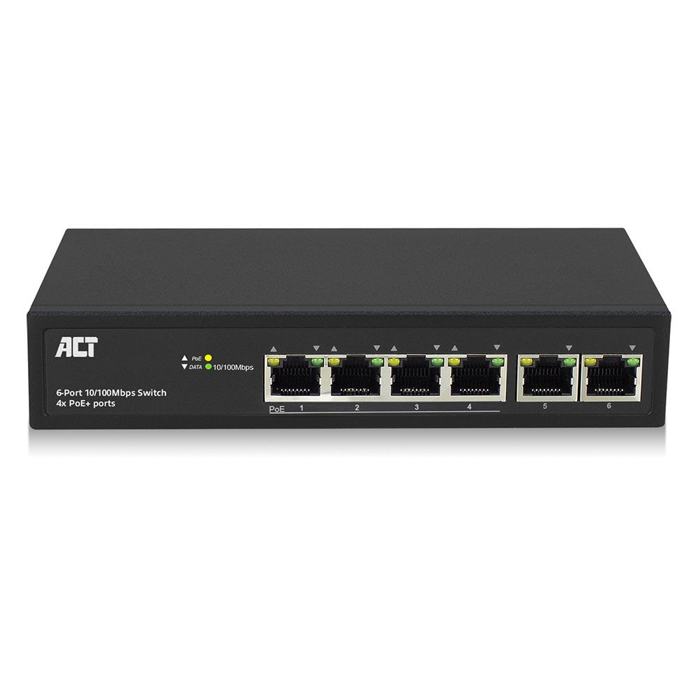 6 Port, Network Switch, 10 100mbps. 4x Poe+ (30w) Port