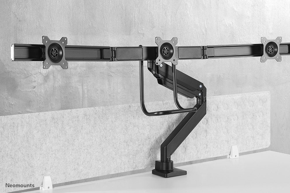 Newstar Monitor Triple-Deskmount With Crossbar 17-24inch Full Motion Gasspring Tilt Rotate Swivel Grommet/Clamp Black