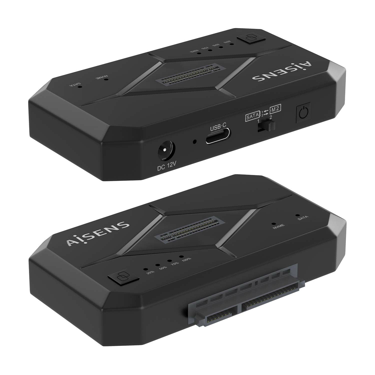 Aisens Estacion De Docking Asds-M2sata04b Sata 2.5/3.5, M.2 Nvme A Usb 3.0/3.1 Gen1, Clone, Negro