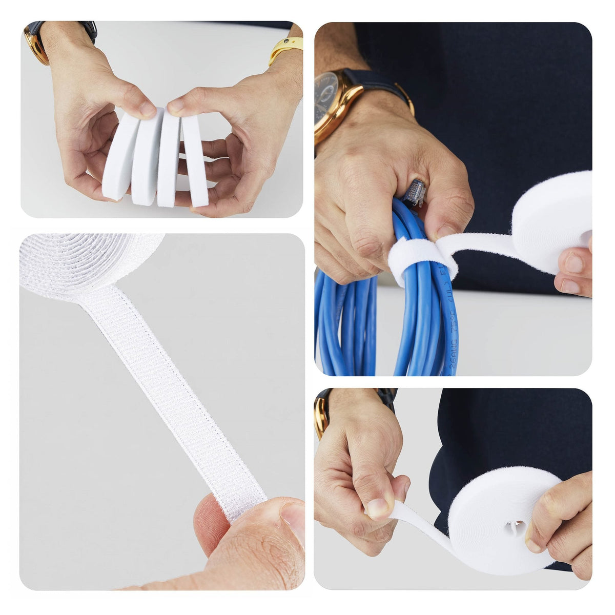 Startech.Com Pack De 4 4,6 M Cinta De Velcro-Grossrollen, 12,7 Mm Ancho, Blanco, Zuschneidbare Y Reutilizable Brida Para Cables, Klettverschlussband De Stoff, Brida Para Cables Con Cierre De Velcro, Universal, Blanco