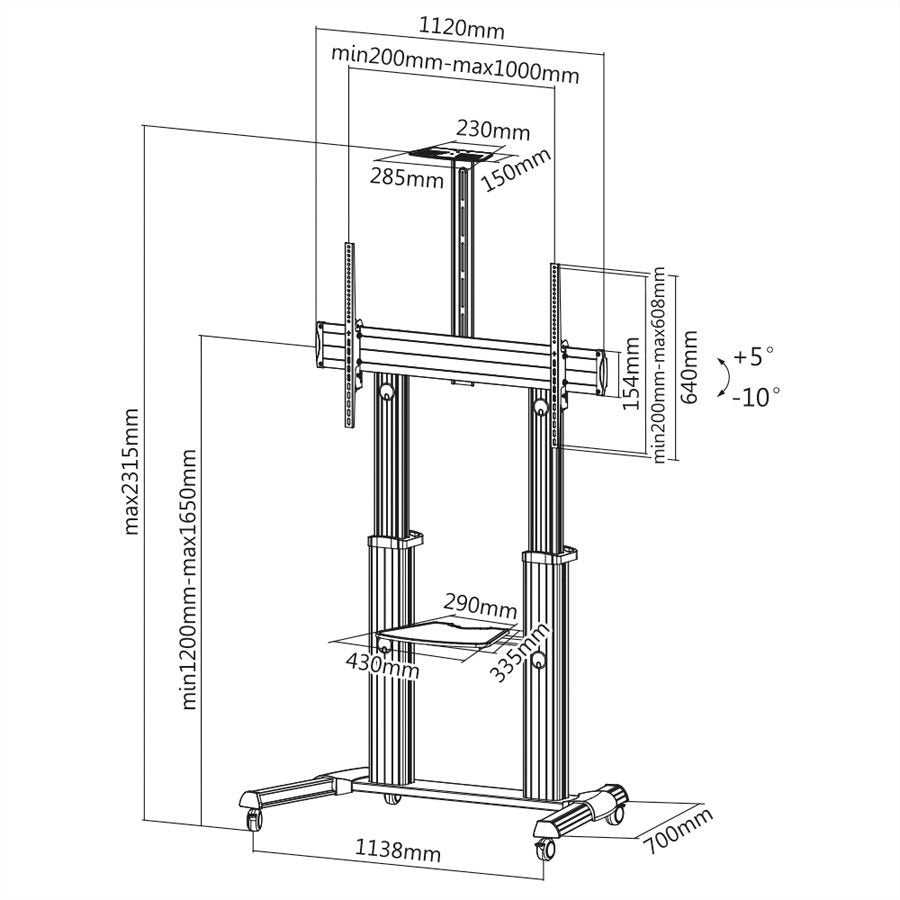 Roline Lcd- Tv-Rollstnder, 60-100 Zoll, Bis 100kg, Silberfarben