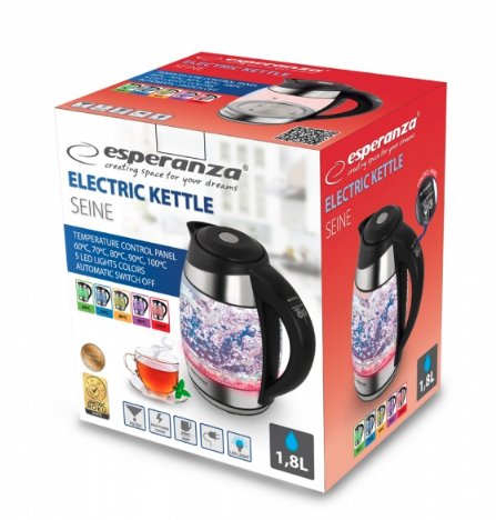 EAN 5901299949849 - Esperanza EKK026 tetera eléctrica 1,7 L 2200 W Negro, Transparente imagen 5