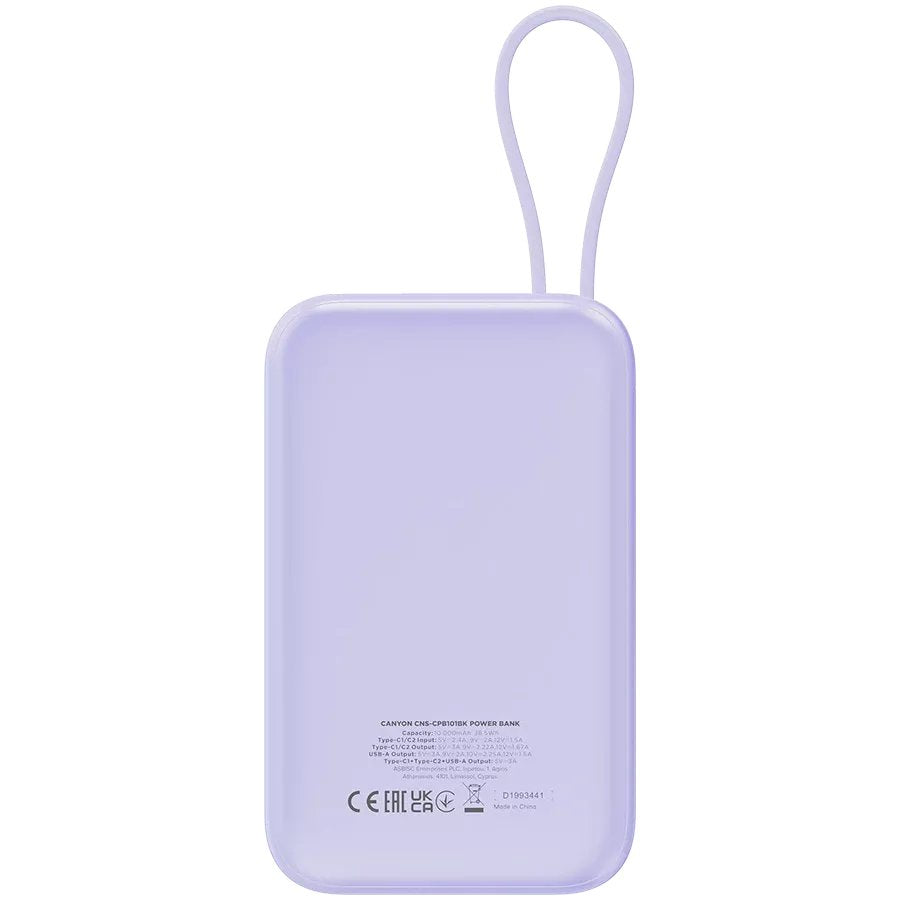 Canyon Onpower 101 - Powerbank - 10.000 Mah - Dig. Disp. - In Usb-C - Out Usb-A - Qc 3.0 Usb-C