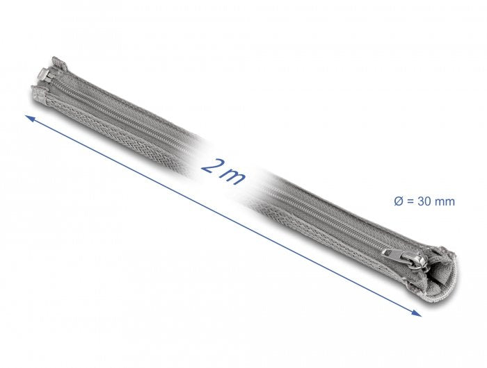 Geflechtschlauch Mit Reissverschluss Hitzebeständig 2 M X 30 Mm Grau
