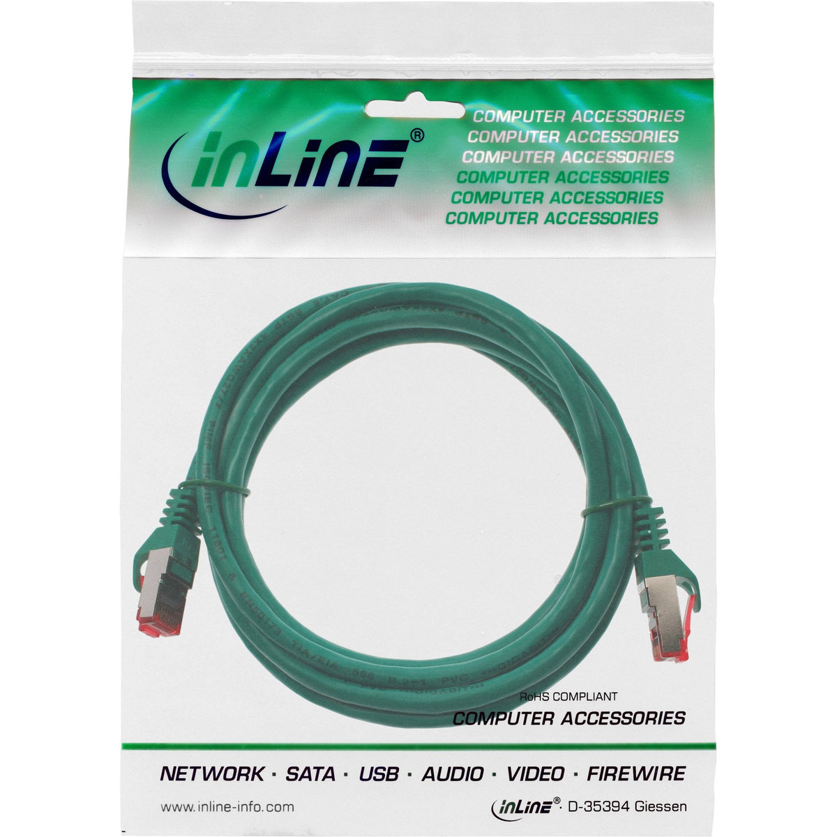 Cable De Red Inline S/Ftp Pimf Cat.6 250mhz Pvc Cobre Verde 2m