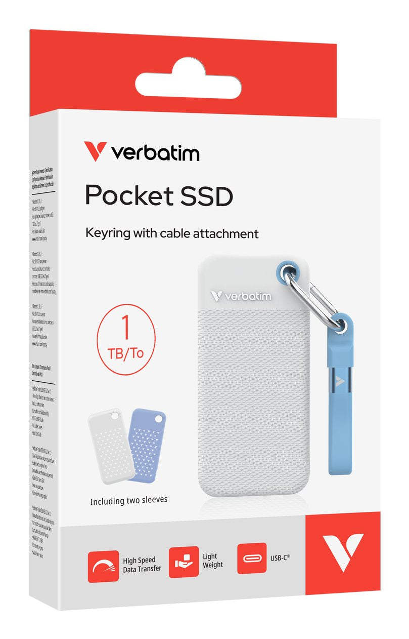 Verbatim Pocket Ssd Usb 3.2 Gen 2 1tb White/Light Blue Incl. Two Rubber Sleeves