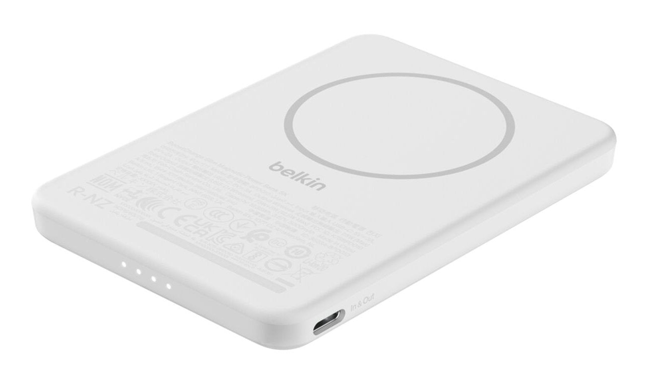 Cargador Inalámbrico Belkin  Delgado 5000 Mah 15 Vatios Fast Charge 2 Conectores De Salida (Magnética Usb-C) En El Cable: Usb-C Blanco