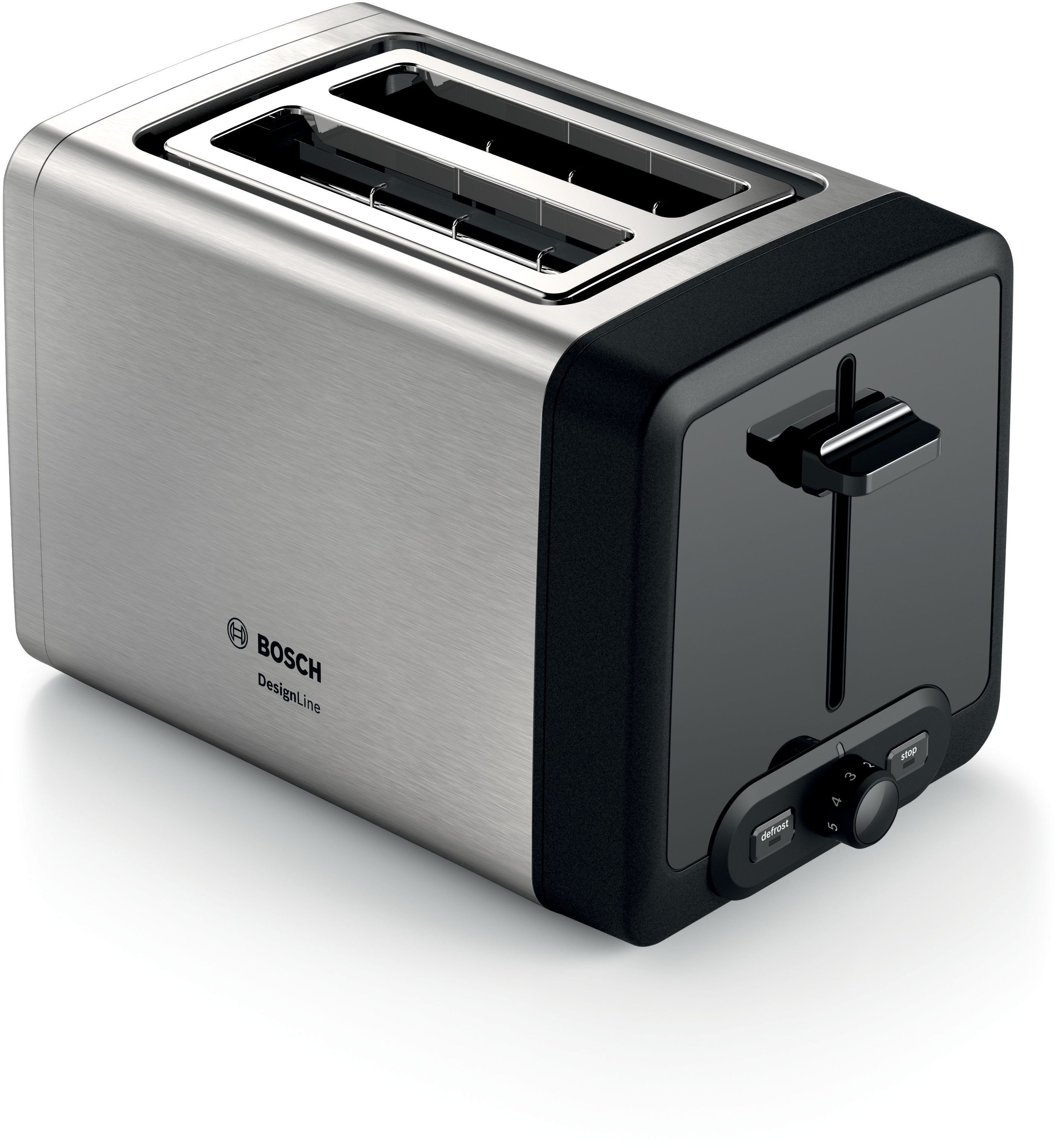 Tostadora  Bosch Home Tat4p420de 2 Rebanada(S) 970 W Negro, Plata Acero Fino/Negro, 2 Rebanada(S), Negro, Plata, Botones, Giratorio, Ce, Vde, 970 W, 220 - 240 V