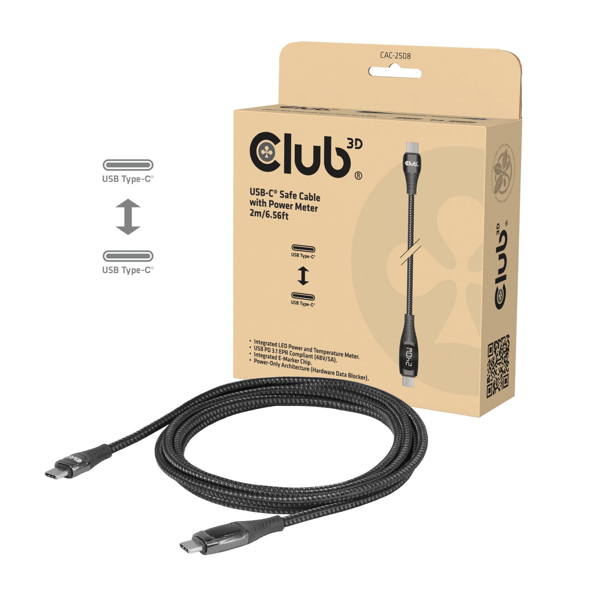 Club3d Usb-C Sicherheitsladekabel 240w 2m Lade-Display M/M Retail