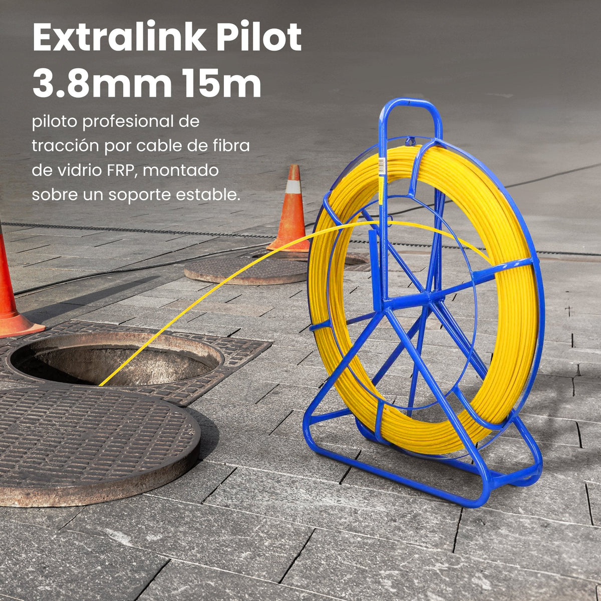 Extralink Pilot 3.8mm 15m  Varilla De Tracción De Cable  Fibra De Vidrio Frp, D. 3.8mm, L. 15m, Amarillo