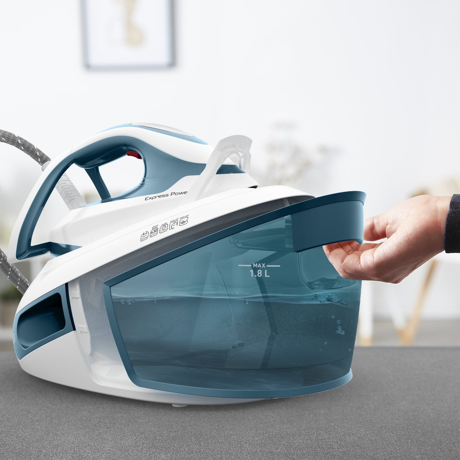 EAN 3121040086216 - Tefal Express Power SV8111 1,8 L Durilium AirGlide Autoclean soleplate Azul, Blanco imagen 11