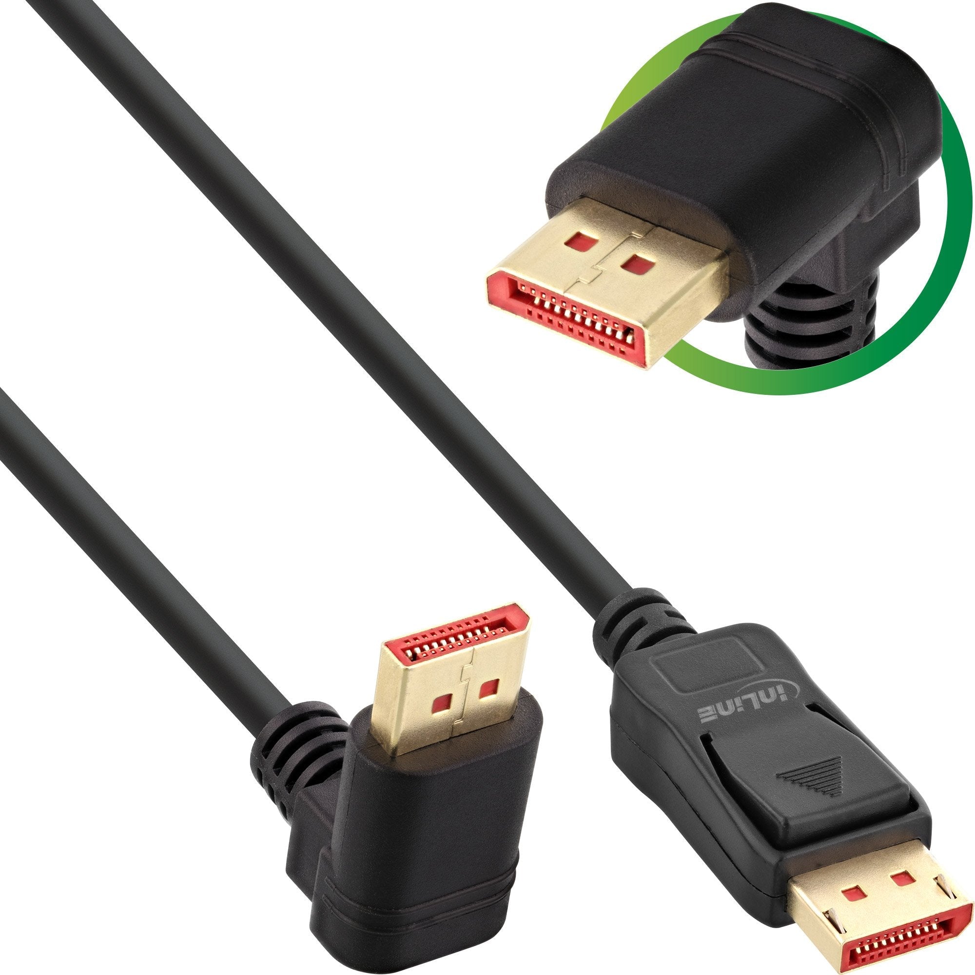Cable Inline Displayport 1.4, 8k4k, En Ángulo Hacia Arriba, Negro/Dorado, 1 M