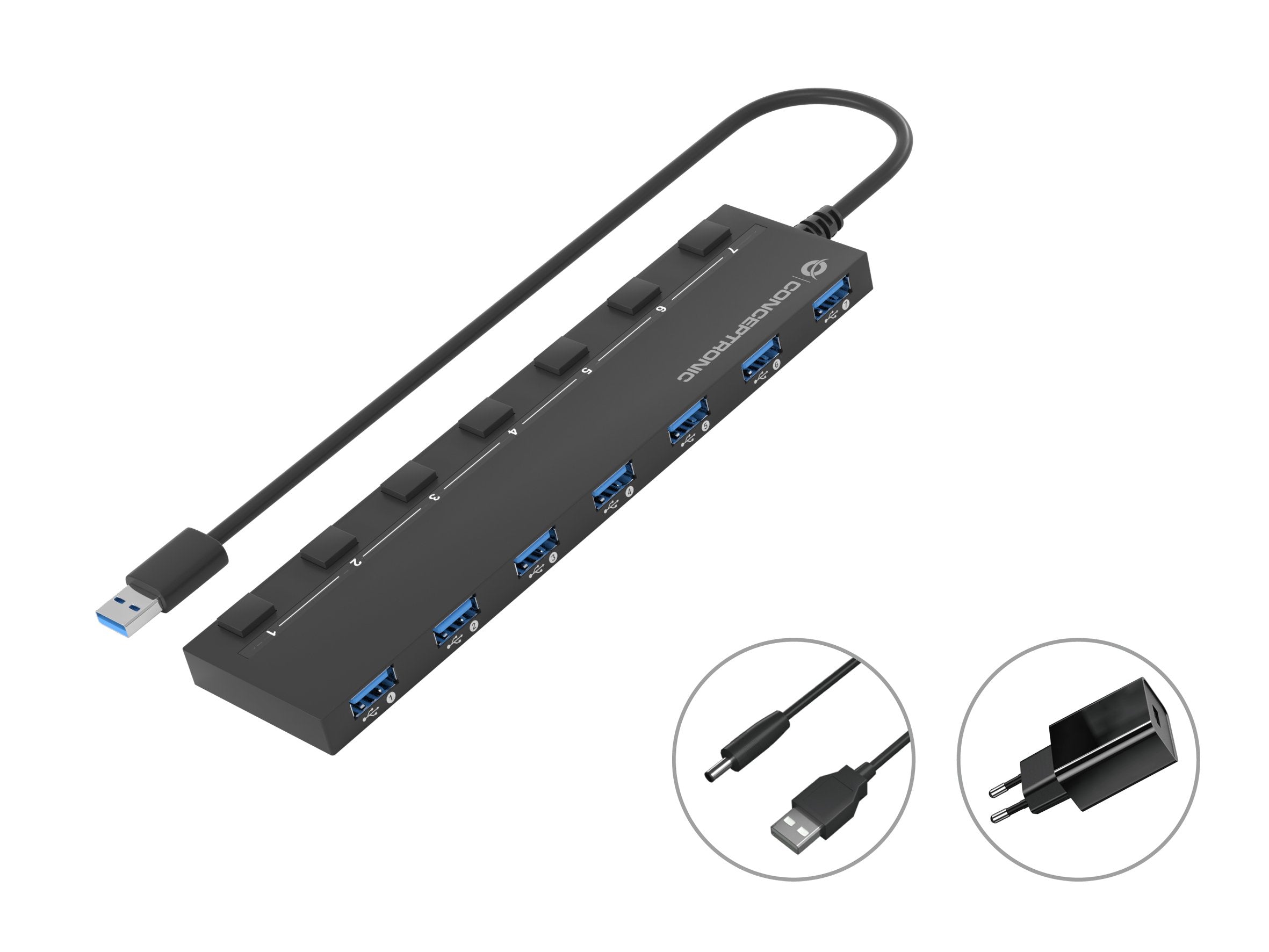 EAN 4015867235348 - Conceptronic HUBBIES19BP hub de interfaz USB 3.2 Gen 1 (3.1 Gen 1) Type-A 5000 Mbit/s Negro imagen 1