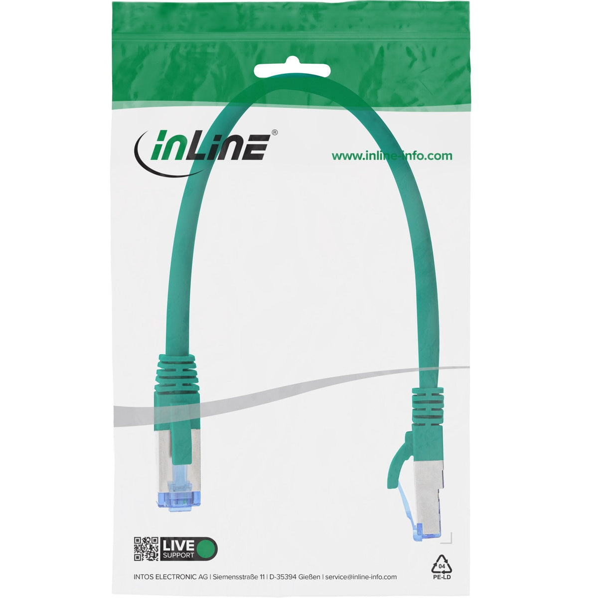 Cable De Red Inline S/Ftp Pimf Cat.6a Libre De Halógenos 500mhz Verde 0.25m