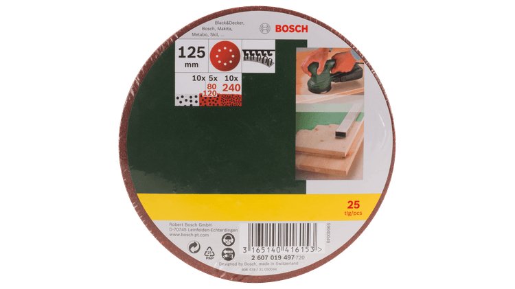 Juego De Hojas De Lija Bosch Para Lijadoras Excéntricas, 25 Piezas