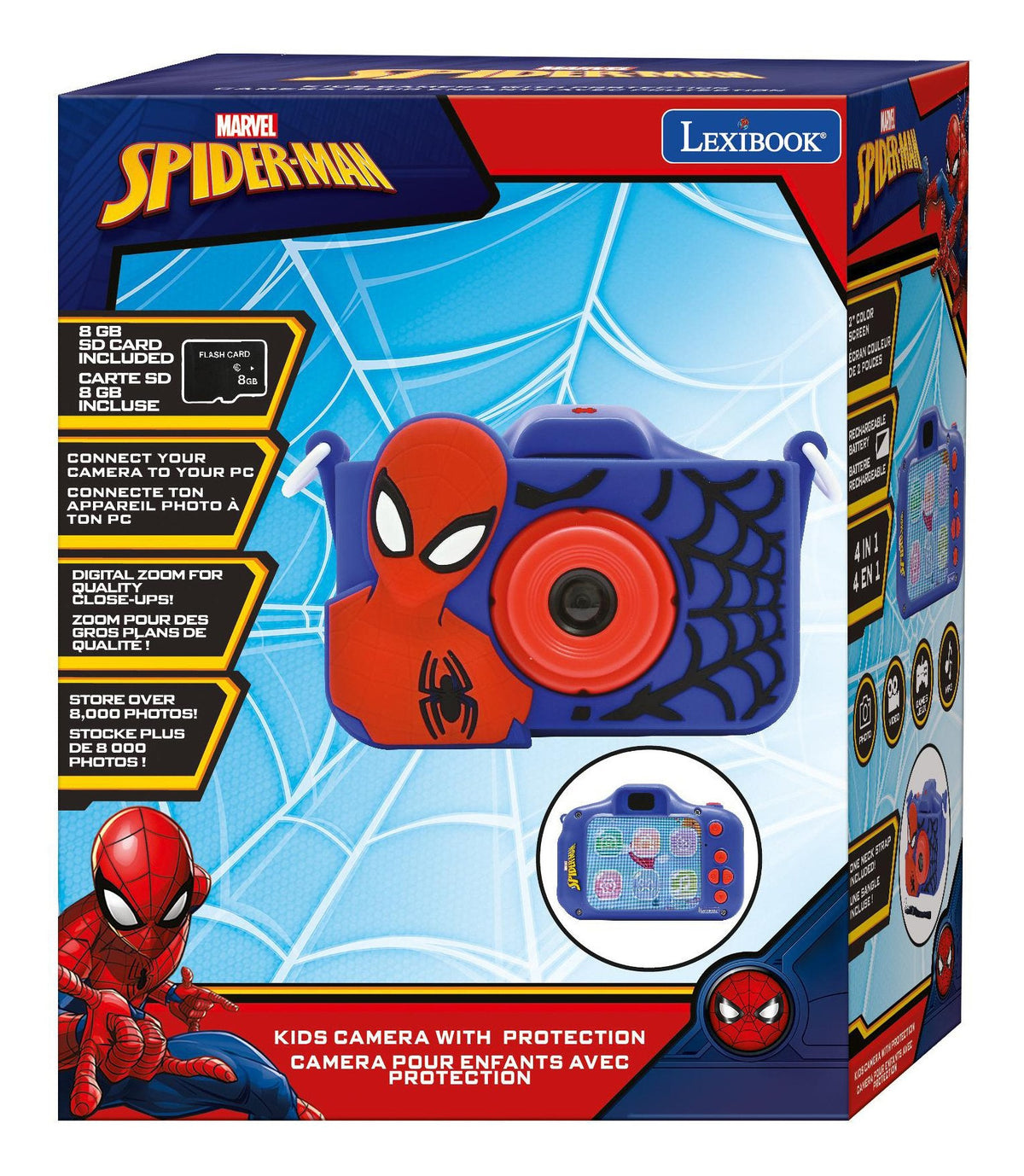 Cámara Lexibook Infantil Con Protección Spiderman 40 Megapixel Video 1080 Pixel Incluye Tarjeta Sd 8gb Juegos Azul