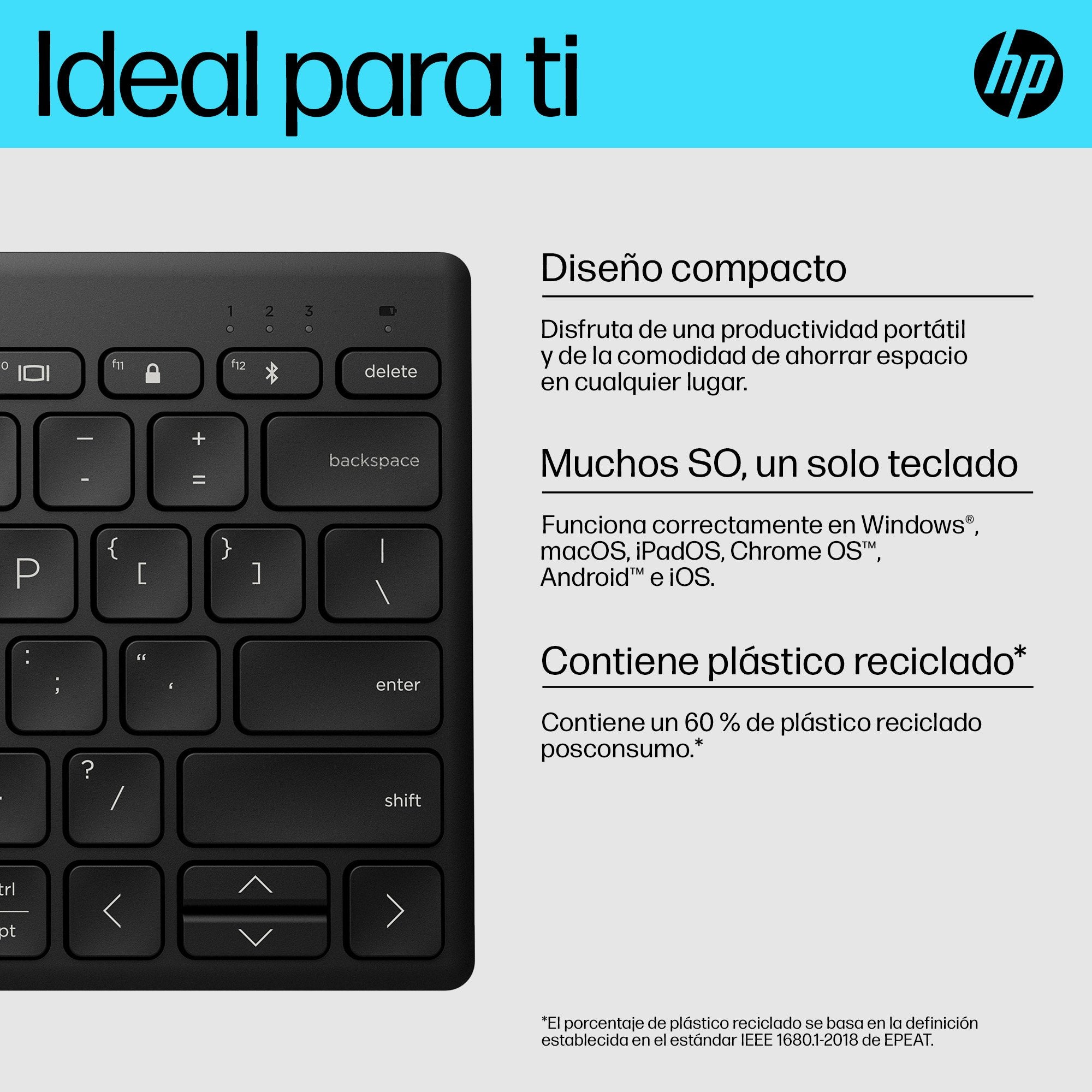 EAN 0196548516223 - HP 355 Compact Multi-Device Keyboard teclado Hogar Negro imagen 10