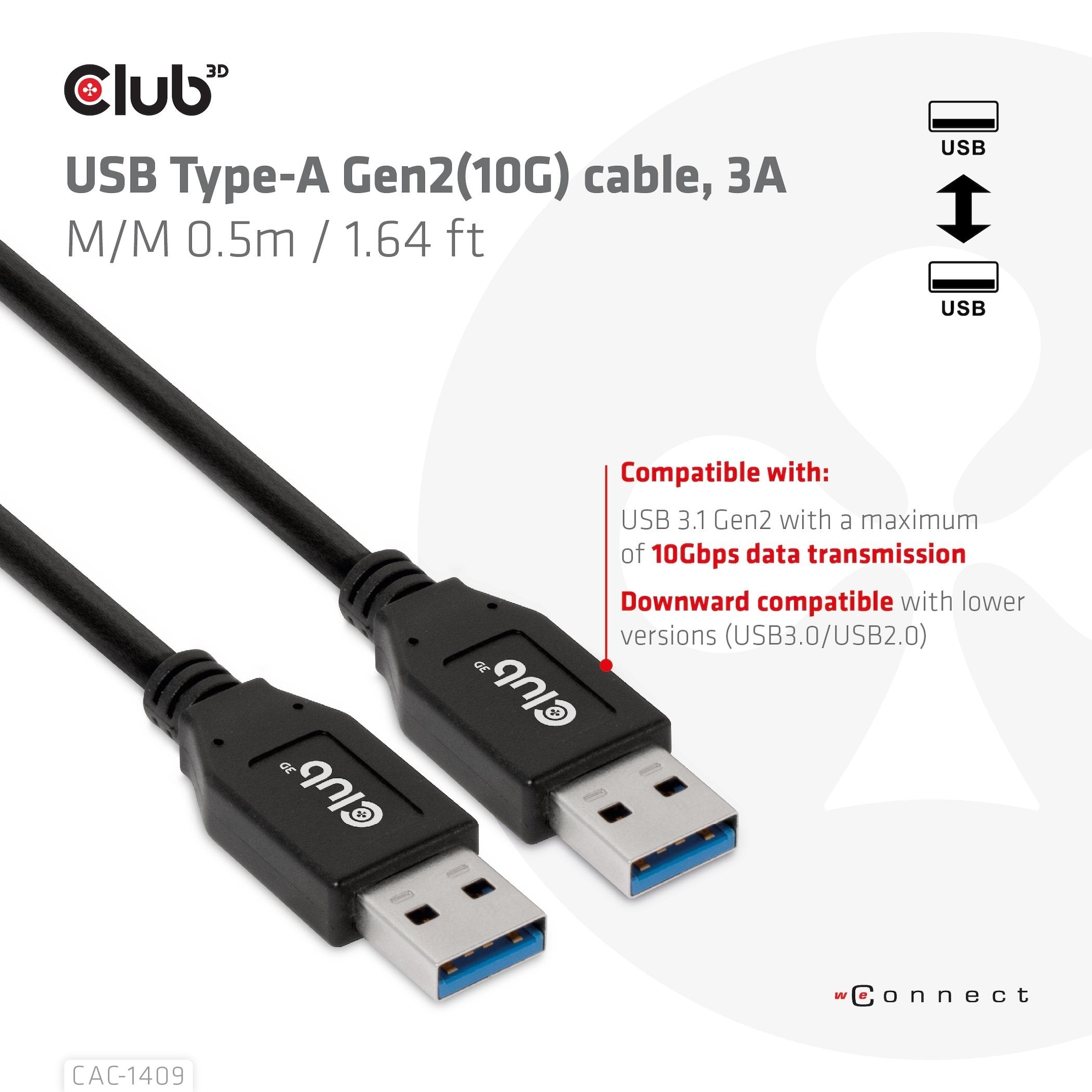 Club3d Cable Usb Typ-A Gen2 0,5m 10 Gbps M M Retail