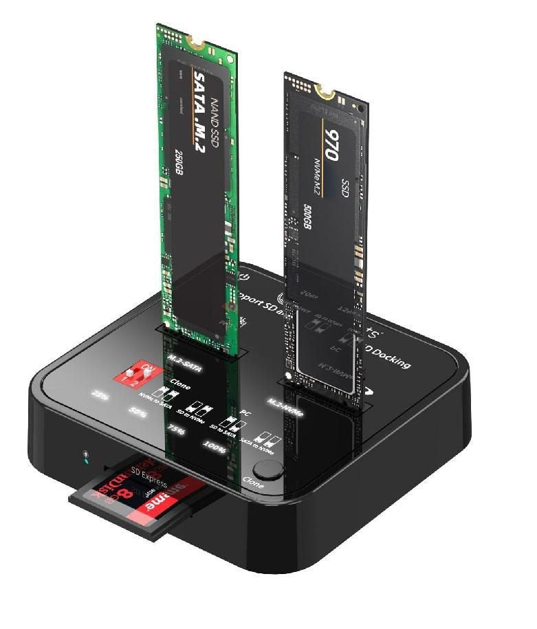 Usb3.2 Type-C [10gbps] M.2 - Sata/Nvme Ssd Clone Docking - With Sd Express Card Readerssd Cloner Clone From Sata To Nvme, Nvme To Sata, - Warranty: 24m