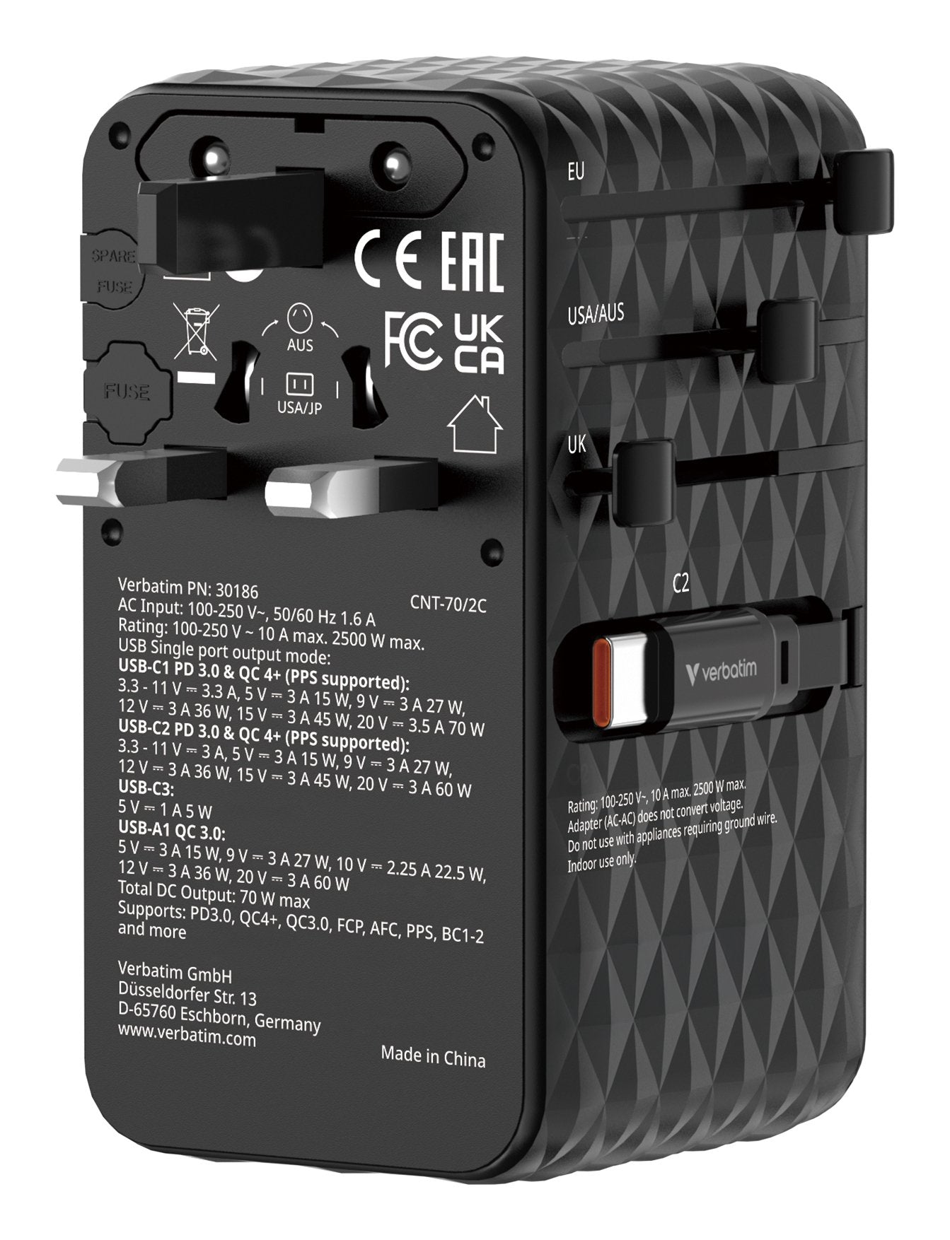 EAN 23942301868 - Verbatim 30186 cargador de dispositivo móvil Universal Negro Corriente alterna Carga rápida Interior imagen 4