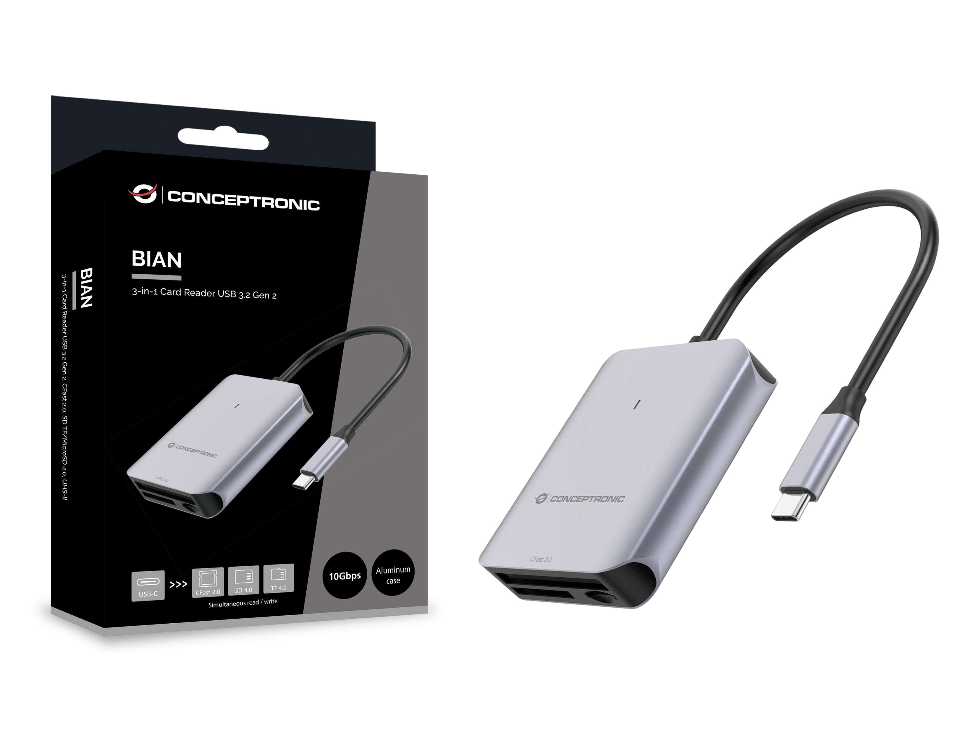 Card Reader Externo Conceptronic Bian09g Usb-C Sd/Sdhc/Sdxc Microsd/Tflash