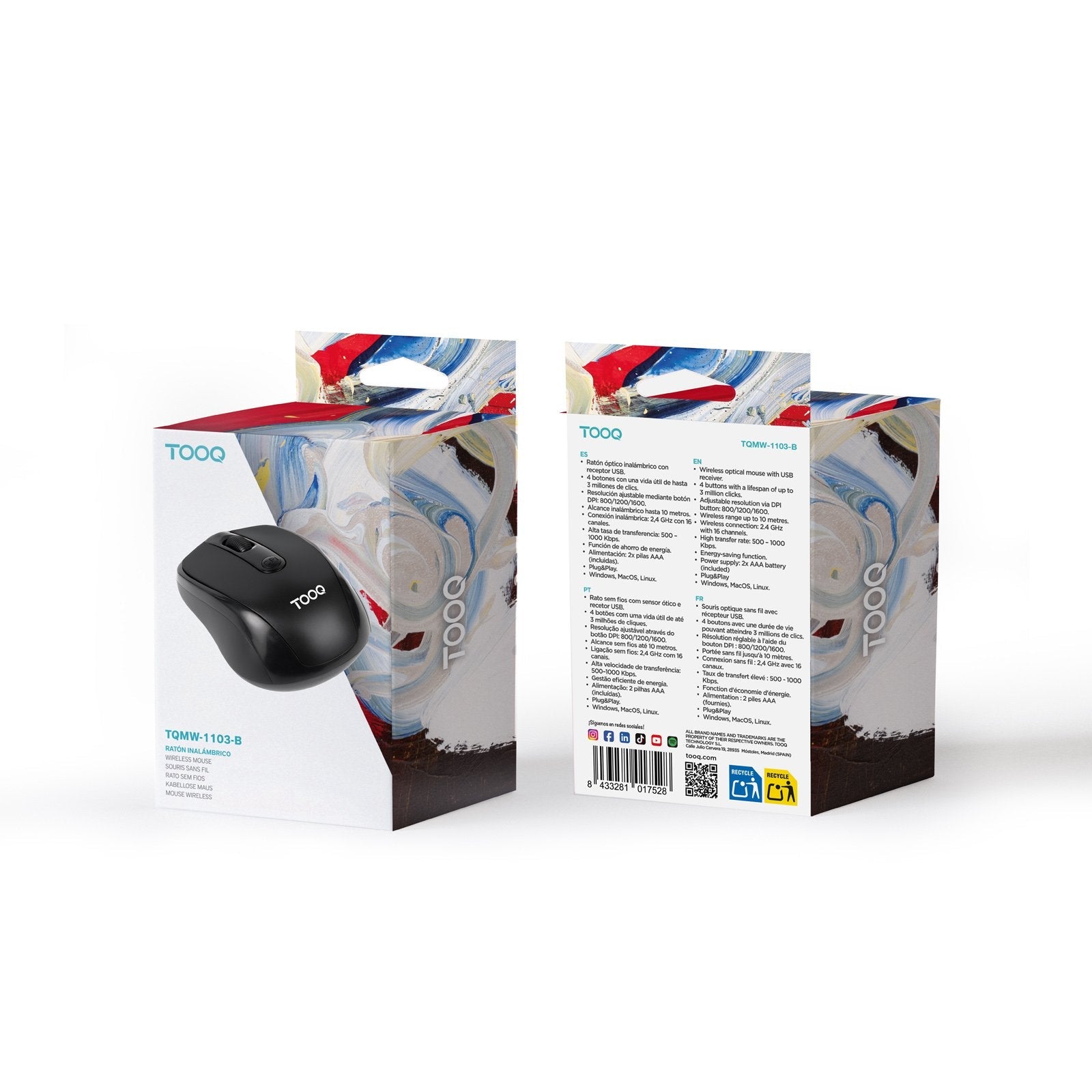 Ratón Inalámbrico Tooq Tqmw-1103-B Hasta 1600 Dpi